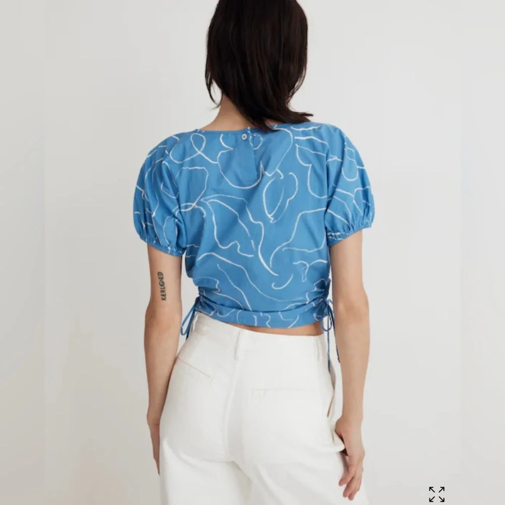 NWOT Madewell Embroidered Poplin Puff-Sleeve Cutout Crop Top, size L - Picture 3 of 6